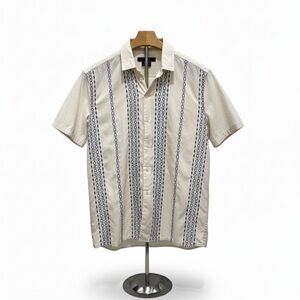 Hollister Men's Casual Cream and Blue Shirt